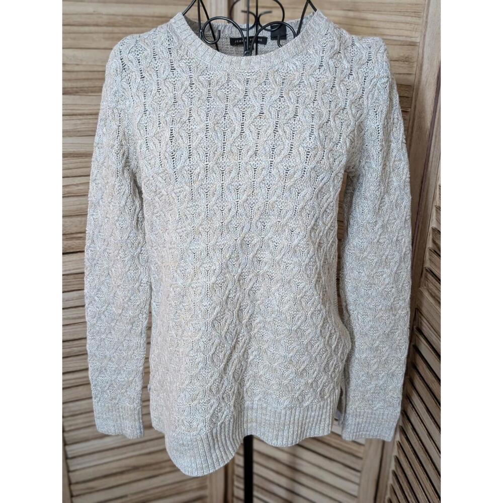 Jeanne Pierre Women's Beige Cotton Crew Neck Pullover Sweater, Small